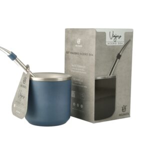 Set de mate y bombilla VIAJERO AZUL PERLADO
